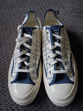 Converse Navy & White Grid Canvas Low-Top Sneakers